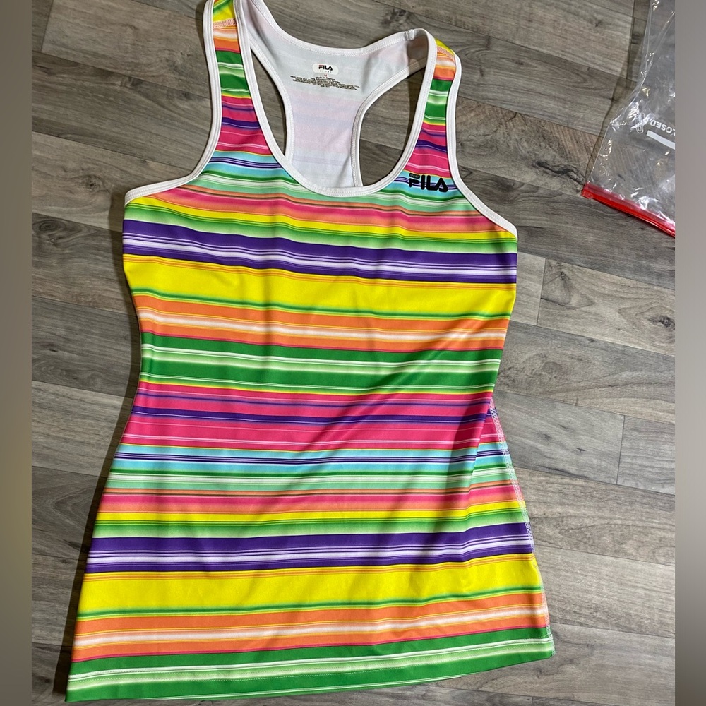 Fila Horizontal Rainbow Striped Racerback Tank Top